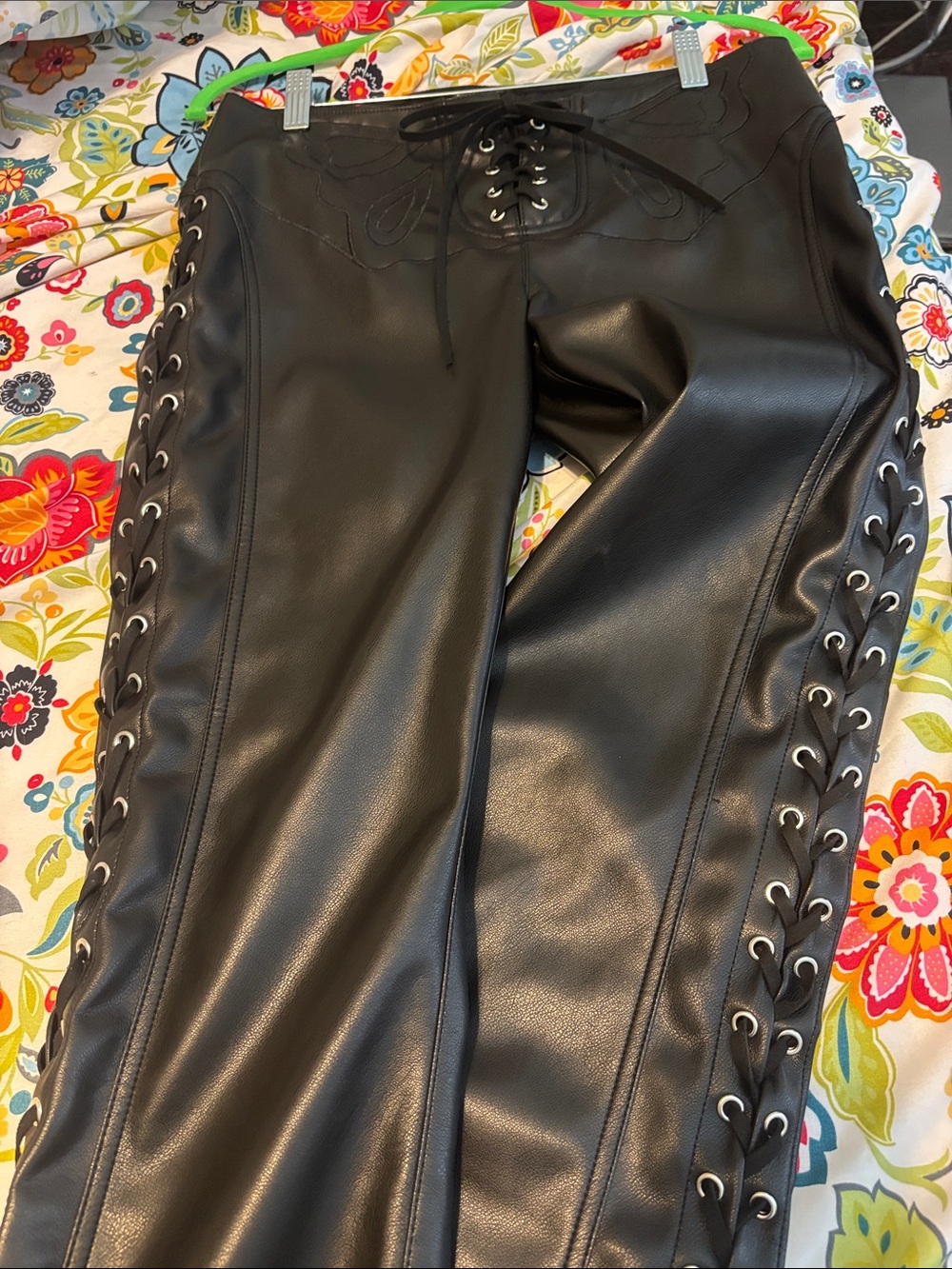 Generation Kiss Black Faux Leather Lace-Up Flared Pants